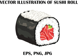 Colorful Vector Illustration of Traditional Sushi Roll with Rice, Seaweed, Fish, and Vegetable Filling