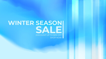 Winter Season Sale Banner with blurred vibrant blue color gradients for Winter seasonal shopping promotion and sale advertisements. Vector illustration.