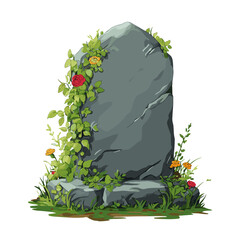 Vector illustration of a rustic tombstone tomb stone in a cemetery graveyard isolated on a white background