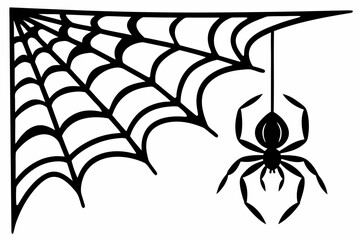 spider web hanging spider silhouette vecto