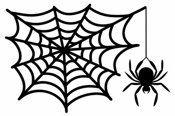 spider web hanging spider silhouette vecto