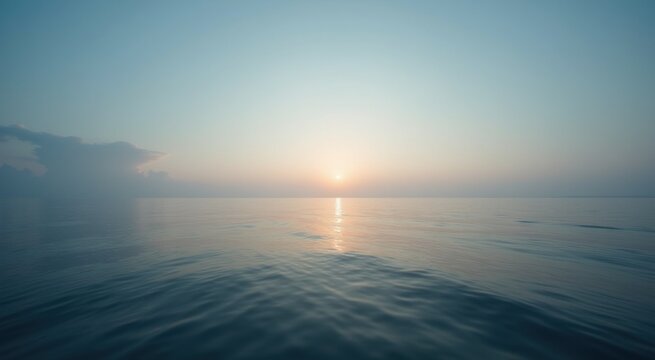 View of a calm ocean with a sun setting