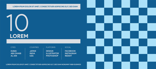 Blue checker pattern abstract geometric banner — minimal modern vector design with bold grid layout, typography area, and clean professional composition for creative use