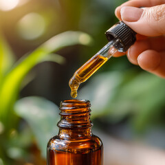 Amber glass dropper bottle for essential oils for aromatherapy, healing, and natural wellness