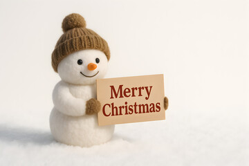 A charming snowman holding a merry christmas sign isolated on white background, spreading holiday cheer and warmth, christmas
