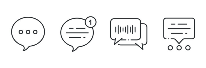 Minimalist chat icons: notification, conversation, messaging, speech bubbles in black and white