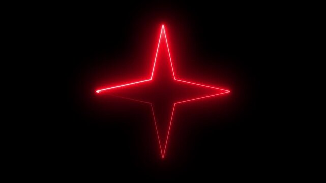 Red Neon Four- Pointed Star Shape Glowing on Black Background four-pointed star compass rose