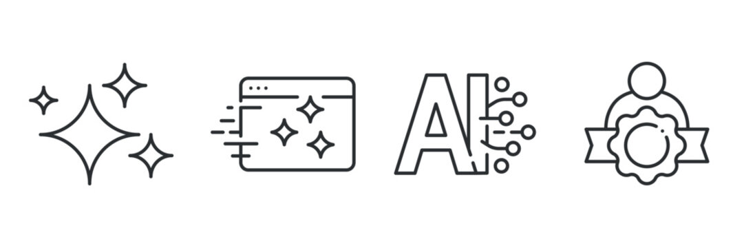 Clean minimalistic icons of sparkles, website, ai, and award badge