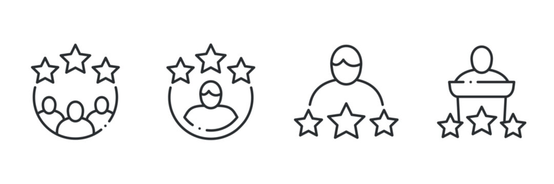 Set of icons representing leadership and ratings with star symbols