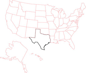 United States Map with Texas State Highlighted Vector Illustration
