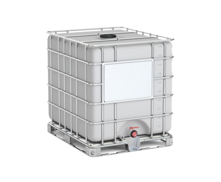 Industrial Liquid Container: A sturdy industrial liquid container, designed for the safe storage and transport of fluids, showcased against a neutral backdrop.