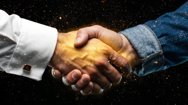 handshake and hand meet in firm grip. agreement and deal sealed between partners. partnership and business connection via contract and greeting. collaboration builds trust. mutual benefit ensured.