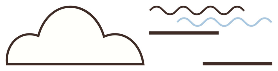 Cloud outline paired with wavy and straight lines expressing simplicity, weather, or nature. Ideal for weather forecast, eco-awareness, creativity, calmness, minimalism, abstract thought simple flat
