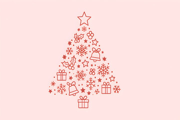 Christmas tree made of snowflakes, gifts, stars, and bells isolated on white background for holiday season, christmas