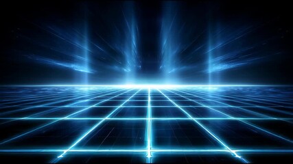 Abstract futuristic blue background with glowing digital grid and virtual light beams. powerful network represents future technology for data transfer in cyberspace - Powered by Adobe