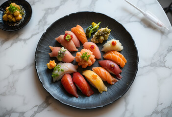 Sushi platter with colorful sashim