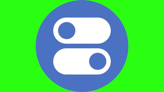 A user interface toggle switch icon for a settings and control panel. This digital graphic on a green screen represents activation and deactivation states