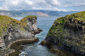 Arnarstapi basalt rocks  in atlantic ocean in Iceland