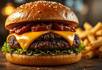 Juicy burger with melted cheese