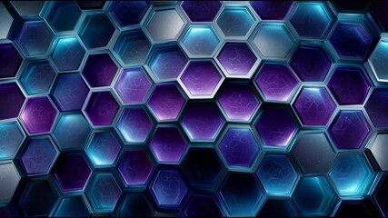 Mesmerizing abstract futuristic technology background with cool blue and purple hexagon pattern creating dark geometric texture from glowing neon light for sophisticated modern design - Powered by Adobe