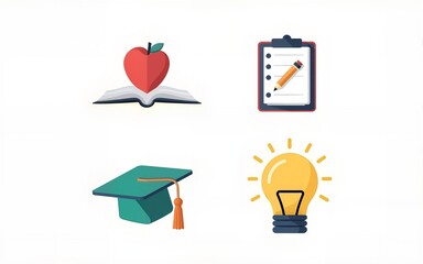 Homework study school icons set. Flat illustration of 4 homework study school vector icons for web. High quality