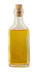 old and vintage bottle of medicine  with vegetable oil on white, isolated