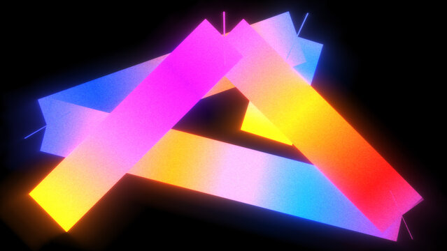 An abstract composition featuring neon gradient forms in vibrant colors. Film grain effect.