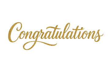 Elegant golden glitter script text congratulations isolated on transparent background for celebration and success themes