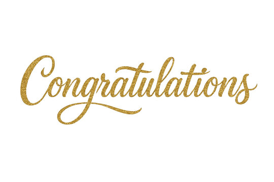 Elegant golden glitter script text congratulations isolated on transparent background for celebration and success themes