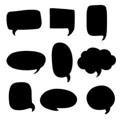 Set of cloud of think, speech or balloon for text. Simple hand drawn vector illustration in doodle or comics style. Vector set for message, tag, banners or stickers.