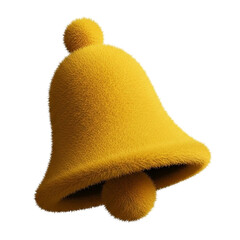 A single fuzzy yellow bell with a clapper inside isolated on a transparent background for notifications or alerts isolated on transparent background