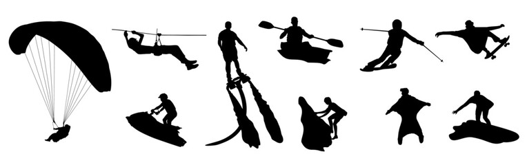 silhouettes of action sports and outdoor adventure activities