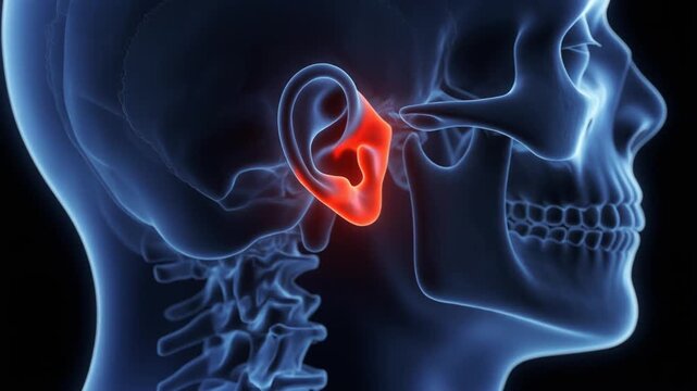 Human Skull Anatomy 3D Rendered Temporal Bone Highlighted in Red Medical Visualization