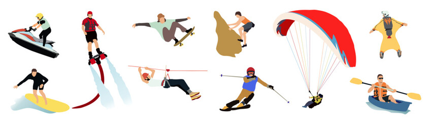 Outdoor extreme sport vector illustration. Extreme sport illustrations set.