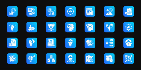Time efficiency system   Cohesive set of minimalist vector icons representing key ideas with visual clarity