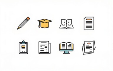 Minimalist thin line icons representing various learning and education concepts. High quality
