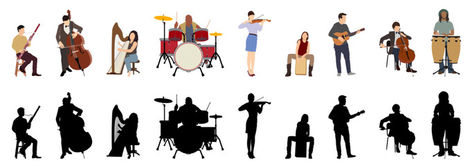 musicians playing different instruments vector silhouette illustration © Dhiraj