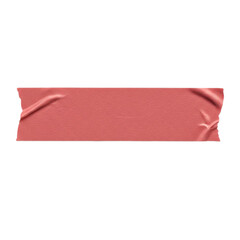 Close up of a single strip of crumpled pink adhesive tape with wrinkled edges isolated on transparent background