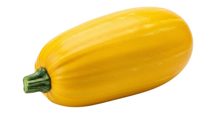 A whole ripe yellow spaghetti squash with a green stem isolated on transparent background