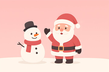 Cheerful santa claus and snowman waving hello, spreading christmas joy and winter greetings isolated on white background, christmas