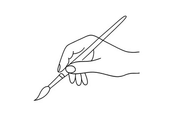 Creativity in action with a hand poised to paint using a brush on a blank canvas during an artistic moment