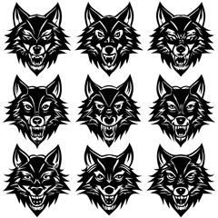 vector illustration of black and white seamless pattern of wolfs