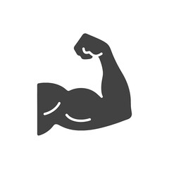 Obraz premium Strong Bicep Muscle Vector Icon, Fitness and Gym Workout Arm Strength Symbol on transparent background