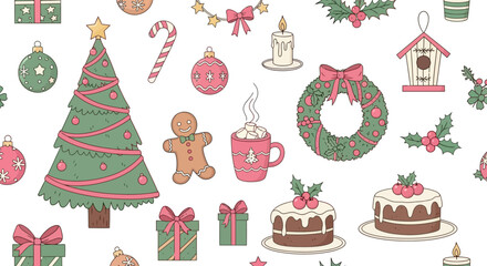 Festive Christmas Pattern A Delightful Collection of Holiday Icons and Decorative Elements