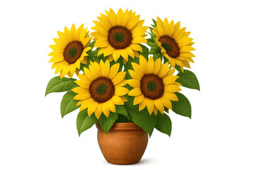 Obraz premium Sunflowers blooming in terracotta pot transparent background