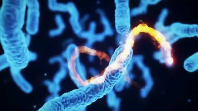 Microscopic View Ebola Virus Cell Structure with Blue Chromosomes Animation