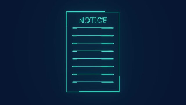 notice document neon outline animation glowing legal announcement screen