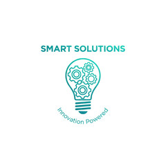 Smart solutions logo featuring lightbulb with gears for innovation companies