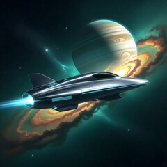 spaceship and planet