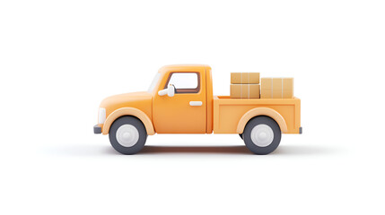 Fototapeta premium Yellow pickup truck carrying cardboard boxes a 3D rendering for delivery and transportation concepts isolated on white